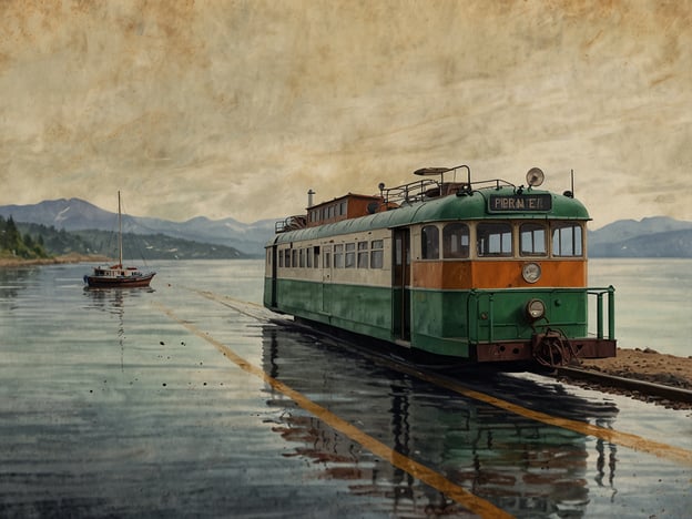 Auf dem Bild ist eine alte Bahn, die anscheinend auf einem Wasserweg fährt, neben einem kleinen Boot, das in der Nähe anlegt. Die Landschaft im Hintergrund zeigt eine hügelige Umgebung mit Bergen und Bäumen, was auf eine malerische Szenerie hinweist.**Tipps für Reisende:**1. **Erforsche alte Verkehrsmittel**: Schau dir historische Bahnen und Schiffe an, die oft Teil von touristischen Attraktionen sind. Sie bieten ein einzigartiges Erlebnis.2. **Natur genießen**: Nutze die Gelegenheit, in der Natur zu wandern oder Bootstouren zu machen, um die schöne Landschaft zu genießen und Fotos zu machen.3. **Fotografie**: Halte Ausschau nach malerischen Orten wie diesem, um einzigartige Fotos zu machen. Frühmorgens oder bei Sonnenuntergang sind die Lichtverhältnisse oft ideal.4. **Lokale Kultur**: Informiere dich über die Geschichte der Region und beziehe lokale Traditionen und Kulinarik in deine Reise ein.5. **Reisezeit beachten**: Überlege, welche Jahreszeit die beste ist, um die Schönheit der Umgebung voll zu erleben.
