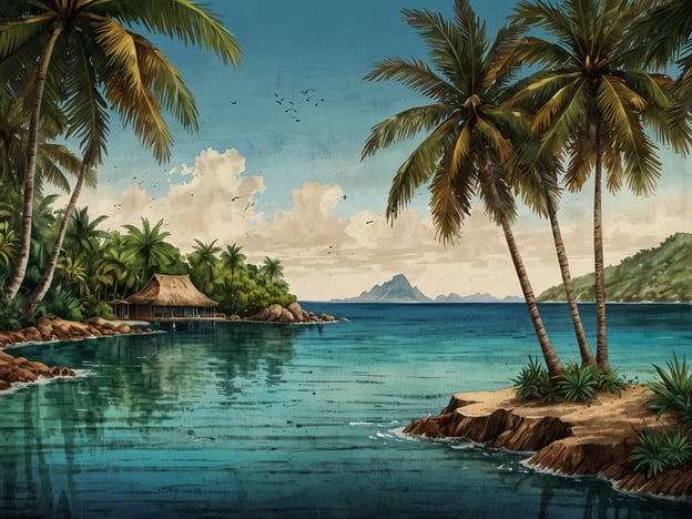 Auf dem Bild ist eine malerische Küstenlandschaft mit Palm trees, einem sanften Wasserlauf und einem kleinen Holzhaus zu sehen. Diese Idylle strahlt Ruhe und tropische Schönheit aus.Die Komoren sind ein Geheimtipp, weil sie unberührte Strände, eine vielfältige Tierwelt und eine faszinierende Kultur bieten. Abseits des Massentourismus können Besucher authentische Erlebnisse genießen, wie traditionelle Festivals und die Erkundung von vulkanischen Landschaften. Zudem sind die Einheimischen bekannt für ihre Gastfreundschaft, was die Reise zu einem unvergesslichen Abenteuer macht.