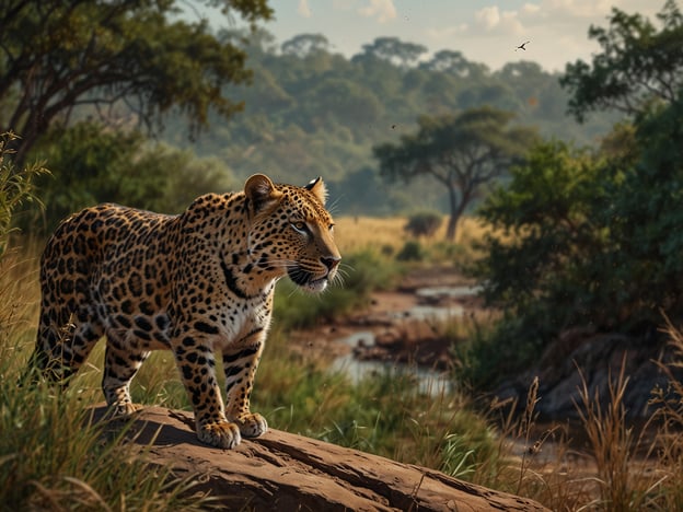 Auf dem Bild ist ein Leopard zu sehen, der majestätisch in der Natur steht. Wenn du in Sambia bist, solltest du unbedingt folgende Aktivitäten nicht verpassen:1. **Safari im South Luangwa Nationalpark**: Erlebe die beeindruckende Tierwelt hautnah und beobachte Leoparden und andere Wildtiere in ihrem natürlichen Lebensraum.2. **Bootsfahrt auf dem Luangwa-Fluss**: Genieße die Aussicht auf zahlreiche Tierarten, die sich am Wasser versammeln, und genieße die ruhige Atmosphäre.3. **Besuch der Victoriafälle**: Diese spektakulären Wasserfälle sind eines der sieben Naturwunder der Welt und bieten atemberaubende Ausblicke.4. **Kulturelle Touren bei lokalen Gemeinschaften**: Lerne mehr über die Traditionen und Bräuche der verschiedenen ethnischen Gruppen in Sambia.5. **Wanderung im Kasanka Nationalpark**: Erlebe die beeindruckende Flora und Fauna und möglicherweise auch die faszinierenden Fledermaus-Sichtungen.Diese Aktivitäten bieten eine großartige Möglichkeit, die Schönheit und Diversität Sambias zu erleben!