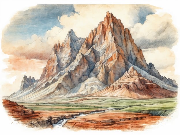 Auf dem Bild ist eine malerische Landschaft mit beeindruckenden, hoch aufragenden Bergen zu sehen. Die Farben sind sanft und kräftig, wobei die Felsen in verschiedenen Erdtönen leuchten, während der Himmel mit blauen und sanften wolkigen Akzenten versehen ist. Im Vordergrund fließt ein kleiner Strom, der durch das grüne Tal gleitet.
**Tipps für Besucher:**
1. **Ausrüstung:** Nehmen Sie eine Kamera mit, um die atemberaubenden Ausblicke festzuhalten. Eine gute Wanderausrüstung ist ebenfalls empfehlenswert.
2. **Wanderwege:** Erkunden Sie die vielfältigen Wanderwege in der Umgebung, um die Landschaft aus verschiedenen Perspektiven zu genießen.
3. **Selbstverpflegung:** Packen Sie ein Picknick ein und genießen Sie die Natur bei einer Pause.
4. **Naturbeobachtungen:** Halten Sie Ausschau nach einheimischen Tieren und Pflanzen, die in dieser Region heimisch sind.
5. **Respektieren Sie die Natur:** Achten Sie darauf, die Natur nicht zu beschädigen und nehmen Sie Ihren Müll wieder mit.