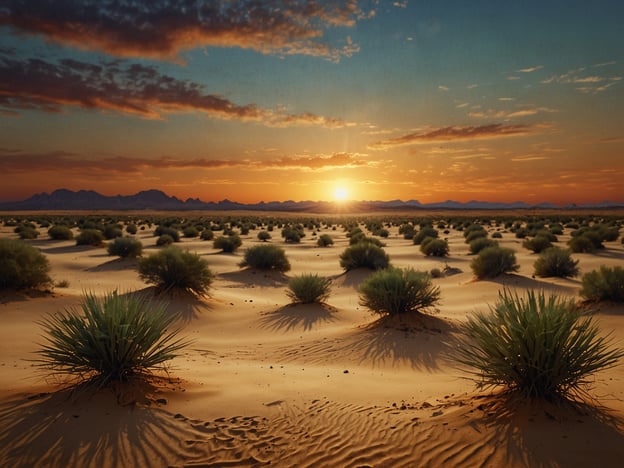 Das Bild zeigt eine atemberaubende Wüstenlandschaft, die charakteristisch für die Wüstenregionen Niger ist. Niger beherbergt Teile der Sahara, die sich durch ihre weiten Sanddünen und spärliche Vegetation auszeichnet. In der Dämmerung beleuchtet die tiefstehende Sonne die Landschaft in warmen Farben und wirft lange Schatten auf die sanften Hügel aus Sand.Diese Wüstenlandschaften sind nicht nur ästhetisch ansprechend, sondern auch von großer ökologischer Bedeutung. Sie bieten Lebensraum für verschiedene Tier- und Pflanzenarten, die sich hervorragend an die extremen Bedingungen angepasst haben. Die minimalistischen, aber beeindruckenden Merkmale dieser Region spiegeln die Schönheit und Vielfalt der Sahara wider.