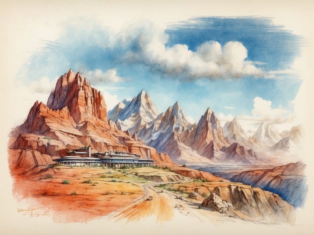 Auf dem Bild ist eine beeindruckende Landschaft mit hohen Bergen und einer modernen Architektur darunter zu sehen. Diese Szene könnte symbolisch für Nachhaltigkeit und Umweltinitiativen stehen, da der Bau in harmonischem Einklang mit der Natur präsentiert wird. Solche Projekte können oft darauf abzielen, umweltfreundliche Materialien zu nutzen und die lokale Flora und Fauna zu schützen.
Die architektonische Gestaltung könnte eine innovative Herangehensweise an nachhaltiges Wohnen darstellen, bei der Ressourcen effizient genutzt werden. Dadurch wird das Bewusstsein für ökologische Verantwortung gestärkt und gleichzeitig der Zugang zur Natur gefördert. Solche Ansätze sind entscheidend für die Schaffung einer umweltbewussten Gesellschaft und unterstützen den Erhalt unserer natürlichen Lebensräume.