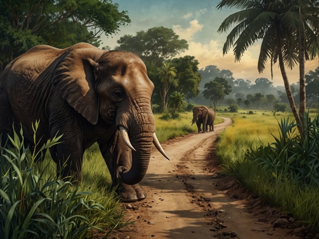 Auf dem Bild sind zwei Elefanten zu sehen, die auf einem Erdweg in einer üppigen, grünen Landschaft entlanglaufen. Diese Szene erinnert an die reiche Tierwelt der Demokratischen Republik Kongo, einem Land, das für seine vielfältige Flora und Fauna bekannt ist.Die Demokratische Republik Kongo ist das zweitgrößte Land Afrikas und beheimatet viele verschiedene Ökosysteme, darunter tropische Regenwälder, Savannen und Flüsse. Der Kongo-Basin, in dem sich der bekannte Kongofluss befindet, ist das zweitgrößte Regenwaldgebiet der Welt und bietet Lebensraum für zahlreiche Tierarten, darunter Elefanten, Gorillas und viele Vögel. Nachhaltiger Naturschutz und der Erhalt dieser Biodiversität sind entscheidend für die Zukunft des Landes und seiner natürlichen Ressourcen.