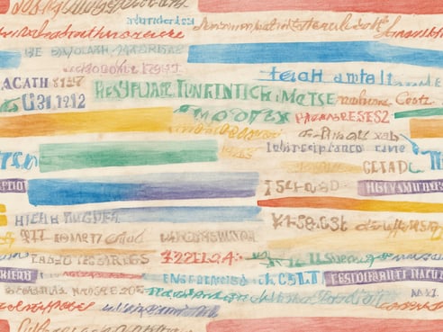 Auf dem Bild sind verschiedene farbige Striche zu sehen, die mit unterschiedlichen Schriftarten und Farben beschriftet sind. Die einzelnen Schriftzüge variieren in Größe und Stil und scheinen teilweise handgeschrieben zu sein. Die Hintergründe der Striche sind in sanften Farbnuancen gehalten und verleihen dem Bild eine kreative und verspielte Atmosphäre.