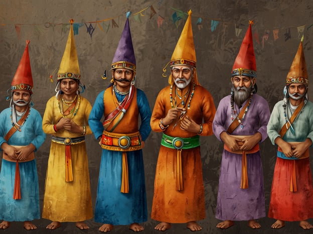 Auf dem Bild sind mehrere Personen in traditionellen, bunten Gewändern zu sehen. Die Menschen tragen charakteristische, lange Hüte, die oft mit festlichen Anlässen oder kulturellen Feiertagen assoziiert werden. Die Farben und Stile der Kleidung können auf bestimmte regionale Traditionen hinweisen, möglicherweise aus einem kulturellen Kontext, der mit Festlichkeiten oder Zeremonien verbunden ist.
Solche Darstellungen sind häufig Teil von kulturellen Höhepunkten, wie z.B. Volkfesten, Brauchtumspflege oder religiösen Feierlichkeiten. In vielen Kulturen symbolisieren die Farben und Formen der Kleidung nicht nur die Identität, sondern auch die Zugehörigkeit zu bestimmten Gemeinschaften oder ethnischen Gruppen. Die Freude und der Respekt, die durch solche traditionellen Kleidung ausgedrückt werden, zeigen die Wertschätzung von Kultur und Geschichte.