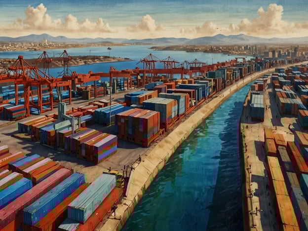 Auf dem Bild ist ein Hafen zu sehen, in dem Container aufgeladen und entladen werden. Die zahlreichen bunten Container sind typisch für Handelszentren und deuten auf einen aktiven Güterverkehr hin.Dschibuti spielt eine wichtige Rolle als Handelszentrum, da es sich an der strategisch günstigen Lage am Bab-el-Mandeb befindet, der Verbindung zwischen dem Roten Meer und dem Golf von Aden. Dies macht den Hafen von Dschibuti zu einem wichtigen Nadelöhr für den internationalen Schiffsverkehr und den Handel zwischen Afrika, dem Nahen Osten und darüber hinaus. Der Hafen ist ein zentraler Punkt für die Transshipment-Operationen und unterstützt die Wirtschaft des Landes erheblich.