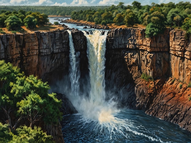 Auf dem Bild ist ein beeindruckender Wasserfall zu sehen, der von hohen Klippen herabstürzt. Die üppige Vegetation um den Wasserfall herum lädt zu verschiedenen Aktivitäten für Abenteurer ein. Hier sind einige mögliche Aktivitäten:1. **Wanderung**: Erkunde die Pfade rund um den Wasserfall und genieße die atemberaubende Aussicht.2. **Kajakfahren**: Nutze die Gewässer unterhalb des Wasserfalls für eine aufregende Paddeltour.3. **Fotografie**: Halte die malerische Landschaft mit deiner Kamera fest und suche nach einzigartigen Perspektiven.4. **Camping**: Verbringe eine Nacht in der Nähe des Wasserfalls, um die Natur zu genießen und den Geräuschen des Wassers zu lauschen.5. **Vogelbeobachtung**: Nutze die Gelegenheit, die lokale Tierwelt und verschiedene Vogelarten zu beobachten.Die Naturschönheiten bieten zahlreiche Möglichkeiten für Abenteuer und Erholung!