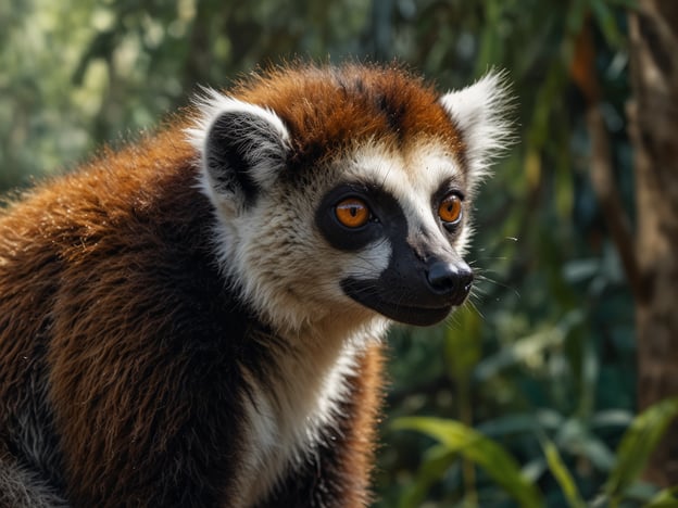 Auf dem Bild ist ein Tier zu sehen, das typischerweise in Madagaskar vorkommt. Madagaskar ist berühmt für seine einzigartige Tierwelt, insbesondere für die Lemuren, die dort endemisch sind. Diese tierischen Bewohner sind für ihre Vielfalt und besonderen Merkmale bekannt.Das abgebildete Tier verfügt über ein auffälliges, braun-weißes Fell und große, leuchtende Augen, was typisch für viele Lemurenarten ist. Diese Tiere leben in sozialen Gruppen und sind für ihre geschickten Kletterfähigkeiten bekannt. Madagaskars vielfältige Ökosysteme bieten ihnen Lebensraum in Wäldern und anderen natürlichen Umgebungen, wo sie sich von Früchten, Blättern und Insekten ernähren.
