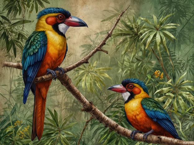 Auf dem Bild sind zwei Vögel zu sehen, die lebendige Farben und auffällige Merkmale aufweisen. Diese Vögel stammen aus Madagaskar und gehören zu den wunderschönen gefiederten Wesen der Insel. Ihre bunten Federn sind eine Anpassung an die üppige und vielfältige Umgebung Madagaskars, wo sie in den dichten Wäldern leben.In den Wäldern Madagaskars finden wir auch zahlreiche Insekten, die in Harmonien mit der Flora und Fauna existieren. Diese kleinen Wunder tragen zur Biodiversität der Region bei und sind oft faszinierende Beispiele für Anpassung und Überleben. Die Kombination aus farbenfrohen Vögeln und einer breiten Palette von Insekten macht Madagaskar zu einem einzigartigen Habitat voller lebendiger Wunder.