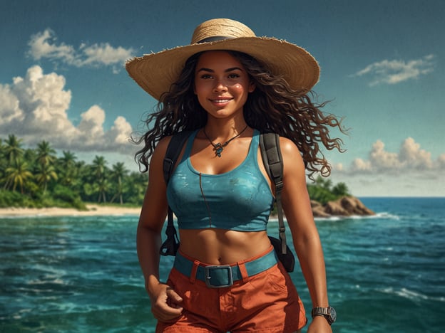 Auf dem Bild ist eine Person zu sehen, die in einem tropischen Umfeld an einem Strand oder in der Nähe des Wassers unterwegs ist. Hier sind einige Reisetipps für einen Aufenthalt in so einer Umgebung:1. **Sonnenschutz**: Achte darauf, genügend Sonnenschutzmittel aufzutragen, um deine Haut vor UV-Strahlen zu schützen.2. **Wasser und Snacks**: Halte dich hydratisiert und nehme genügend Wasser sowie kleine Snacks mit, besonders wenn du den ganzen Tag unterwegs bist.3. **Bequeme Kleidung**: Trage leichte und bequeme Kleidung, die für das Wetter geeignet ist. Denk auch an einen breitkrempigen Hut, um dich vor der Sonne zu schützen.4. **Aktivitäten planen**: Nutze die Gelegenheit für Aktivitäten wie Schwimmen, Schnorcheln oder Wandern in der Umgebung. Informiere dich über geführte Touren oder lokale Attraktionen.5. **Entspannung**: Vergiss nicht, auch Zeit zum Entspannen einzuplanen, sei es am Strand oder in einer Hängematte unter Palmen.Genieße deinen Aufenthalt und die Schönheit der Natur!