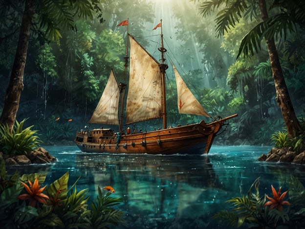 Das Bild zeigt ein traditionelles Segelschiff, das durch eine tropische, üppige Umgebung fährt. Solche Szenen sind typisch für Abenteuer auf den Seychellen.Auf den Seychellen kann man beispielsweise:1. **Schnorcheln und Tauchen**: Die kristallklaren Gewässer sind ideal, um die bunte Unterwasserwelt zu erkunden.2. **Inselhopping**: Mit dem Boot verschiedene Inseln wie La Digue und Praslin besuchen und ihre einzigartigen Strände und Natur kennenlernen.3. **Wanderungen**: Durch den dichten Dschungel und die Nationalparks, wie den Morne Seychellois National Park, wandern.4. **Vogelbeobachtung**: Besonders auf den unbewohnten Inseln gibt es viele endemische Vogelarten zu entdecken.5. **Maritime Aktivitäten**: Angeln, Kajakfahren oder Stand-Up-Paddling sind beliebte Möglichkeiten, die Umgebung zu erkunden.Solche Erlebnisse machen einen Besuch der Seychellen unvergesslich!