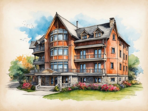 Auf dem Bild ist ein hübsches, architektonisch gestaltetes Gebäude zu sehen, das wahrscheinlich ein Hotel oder eine andere Art von Unterkunft darstellt. Es hat eine Kombination aus Holz- und Steinfassaden und ist von bunten Blumen und Bäumen umgeben, was eine angenehme Atmosphäre schafft.
In der Nähe gibt es zahlreiche Übernachtungsmöglichkeiten, darunter:
1. **Hotel Alpenblick** – Ein gemütliches Hotel mit Blick auf die Berge.
2. **Gasthof zum grünen Baum** – Eine traditionelle Unterkunft mit regionaler Küche.
3. **Ferienwohnungen Bergidylle** – Modern ausgestattete Apartments für einen längeren Aufenthalt.
Diese Optionen bieten einen schönen Aufenthalt in der Umgebung.