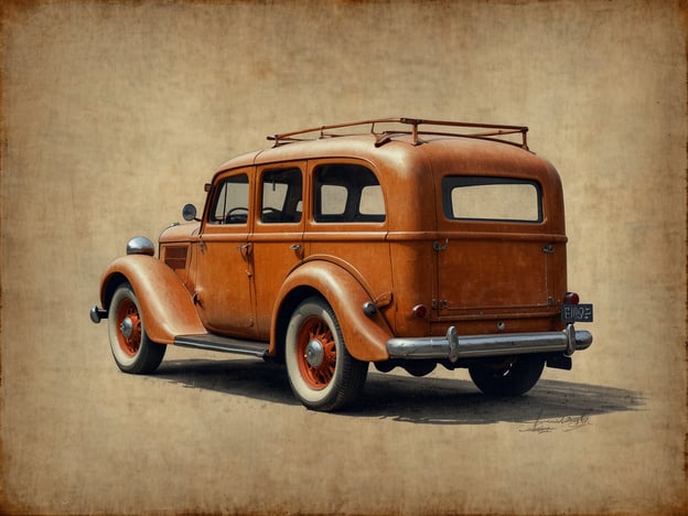 Auf dem Bild ist ein historisches Auto zu sehen, das in einem nostalgischen Stil dargestellt ist. Die orangefarbene Karosserie und das klassisch gestaltete Design erinnern an eine vergangene Ära, in der Autos oft handgefertigt und weniger technisch komplex waren.
Dieses Fahrzeug symbolisiert Tradition und Kulturerbe, indem es nicht nur eine technische Errungenschaft, sondern auch einen Teil der gesellschaftlichen Geschichte darstellt. Autos wie dieses waren in der ersten Hälfte des 20. Jahrhunderts oft ein Zeichen von Fortschritt und Mobilität. Sie ermöglichten den Menschen Reisen und Ausflüge, die zuvor unvorstellbar waren, und trugen zur Entwicklung der modernen Gesellschaft bei.
Der Blick auf solche Oldtimer gibt uns Einblicke in die vergangene Zeit und lässt uns die Ästhetik und Ingenieurskunst vergangener Jahrzehnte schätzen.