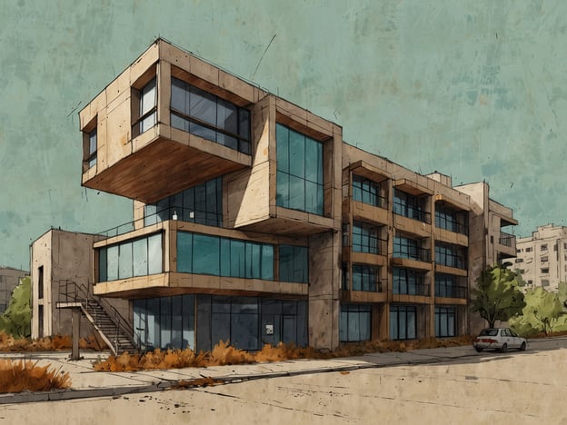 Auf dem Bild ist ein modernes Gebäude zu sehen, das durch seine klare geometrische Form und die großen Glasflächen geprägt ist. Diese Merkmale sind typisch für zeitgenössische Architektur, die in Kuwait zunehmend an Bedeutung gewinnt. Die Verwendung von Beton und Holz verleiht dem Bauwerk ein stilvolles und minimalistisches Erscheinungsbild.Die Stadtplanung in Kuwait integriert solche modernen Designs, um funktionale und ästhetisch ansprechende Lebensräume zu schaffen. Die Gebäude sind oft so konzipiert, dass sie in die Umgebung passen und gleichzeitig den klimatischen Bedingungen der Region Rechnung tragen. In der Architektur Kuwaits wird immer mehr Wert auf nachhaltige Materialien und innovative Lösungen gelegt, um die Lebensqualität in städtischen Gebieten zu verbessern.