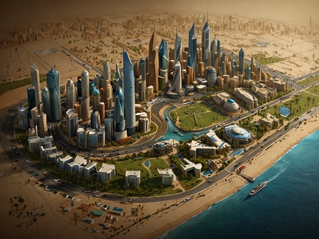 Auf dem Bild ist eine futuristische Stadtlandschaft zu sehen, die modernste Architektur und städtische Planung darstellt. Kuwait wird sich in den kommenden Jahren weiter in Richtung Moderne entwickeln, indem es innovative Gebäude und nachhaltige Infrastrukturen integriert. Der geplante Fokus auf technologische Fortschritte und umweltfreundliche Lösungen könnte Kuwait zu einem führenden Beispiel für moderne Urbanisierung im Nahen Osten machen.In der Zukunft könnte Kuwait vermehrt auf intelligente Verkehrssysteme setzen, mehr Grünflächen schaffen und die Küstenlinie revitalisieren, um sowohl die Lebensqualität der Bürger zu verbessern als auch den Tourismus zu fördern. Dies zeigt den Weg Kuwaits in eine nachhaltige und zukunftsorientierte Urbanität.