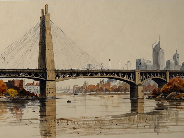 Auf dem Bild ist eine beeindruckende Brücke zu sehen, die über einen ruhigen Fluss führt, umgeben von städtischer Architektur und herbstlichen Bäumen. Der Stil wirkt künstlerisch und vermittelt eine ruhige Atmosphäre.Für die Zukunft Dschibutis könnte man sagen, dass das Land seine strategische Lage am Horn von Afrika nutzen wird, um sich als wichtiges Wirtschaftszentrum zu etablieren. Durch Investitionen in Infrastruktur, wie beispielsweise den Ausbau von Hafen- und Transportsystemen, sowie den Fokus auf erneuerbare Energien, könnte Dschibuti eine bedeutende Rolle im internationalen Handel und in regionalen Disputen spielen. Zudem wird die Entwicklung des Tourismus in den kommenden Jahren möglicherweise an Bedeutung gewinnen, was zu einer diversifizierten Wirtschaft beitragen könnte.