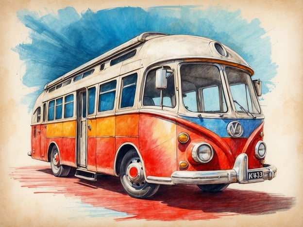 Auf dem Bild ist ein alter, farbenfroher Bus zu sehen, der an Fahrzeuge erinnert, die häufig in der ersten Hälfte des 20. Jahrhunderts verwendet wurden. Die Gestaltung und Farben könnten mit dem historischen Kontext der Automobilindustrie verbunden sein.Die Arbeit von Albert Ballin, einem bedeutenden Unternehmer in der Reise- und Schifffahrtsbranche, hatte weitreichende Auswirkungen auf den Transport und die Mobilität, insbesondere in Europa. Durch die Entwicklung effizienter Reisemöglichkeiten trug er dazu bei, Tourismus und Wirtschaft zu fördern. Ähnlich förderte die Entwicklung von Bussen und anderen Fahrzeugen die Erreichbarkeit von Städten und ländlichen Gebieten, was den interregionalen Austausch und das Reisen für viele Menschen erleichterte. Ballins Vision von Reisen machte Mobilität zu einem wichtigen Teil des Lebens und half, kulturelle Begegnungen zu ermöglichen.