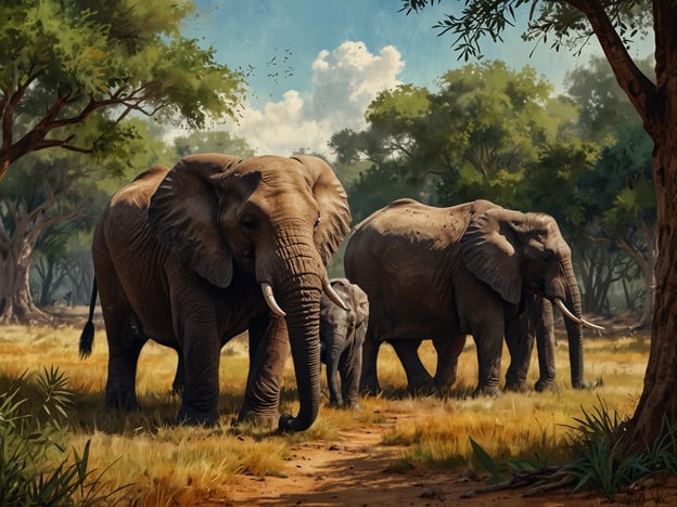 Auf dem Bild sind eine Gruppe von Elefanten in einer typischen afrikanischen Savanne zu sehen, umgeben von einer üppigen, grünen Landschaft mit Bäumen und Gras. Diese majestätischen Tiere sind ein fester Bestandteil der Naturwunder Sambias, wo die Tierwelt reichhaltig und vielfältig ist.Sambia ist bekannt für seine beeindruckenden Nationalparks, in denen Elefanten in ihrem natürlichen Lebensraum leben können. Die Tiere spielen eine wichtige Rolle im Ökosystem und tragen zur Erhaltung der Biodiversität bei. Bei einer Safari in Sambia hat man oft die Gelegenheit, diese sanften Riesen in Aktion zu sehen, während sie durch die Weiten der Savanne streifen, Wasserlöcher besuchen und gemeinsam in Familiengruppen interagieren.