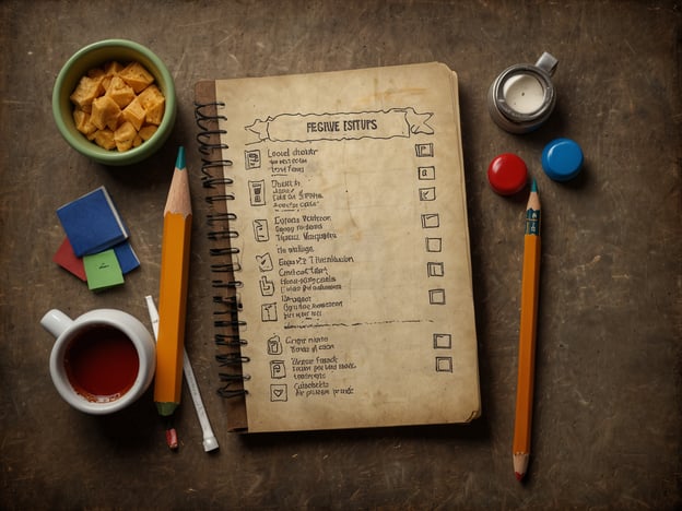 Auf dem Bild ist ein Notizbuch mit einer Liste von Aufgaben oder Tipps zu sehen, um eine Reise zu planen. Daneben befinden sich Snacks, ein Becher mit rotem Inhalt, Buntstifte, und kleine Spielzeuge oder Kärtchen.### Praktische Tipps für Deine Reise:1. **To-Do-Liste**: Nutze ein Notizbuch, um deine Reisevorbereitungen zu organisieren. Schreibe alles auf, was du einpacken oder erledigen musst.2. **Snacks einpacken**: Halte gesunde Snacks bereit, um bei längeren Reisen wach und konzentriert zu bleiben.3. **Trinken nicht vergessen**: Achte darauf, genügend Wasser mitzunehmen, besonders bei warmem Wetter oder langen Fahrten.4. **Kreative Pausen nutzen**: Nutze Buntstifte oder Papier für kreative Pausen während der Reise. Skizziere Eindrücke oder mache Notizen.5. **Gesellige Momente**: Kleine Spiele oder Kärtchen können helfen, die Zeit zu vertreiben und die Stimmung aufzulockern.