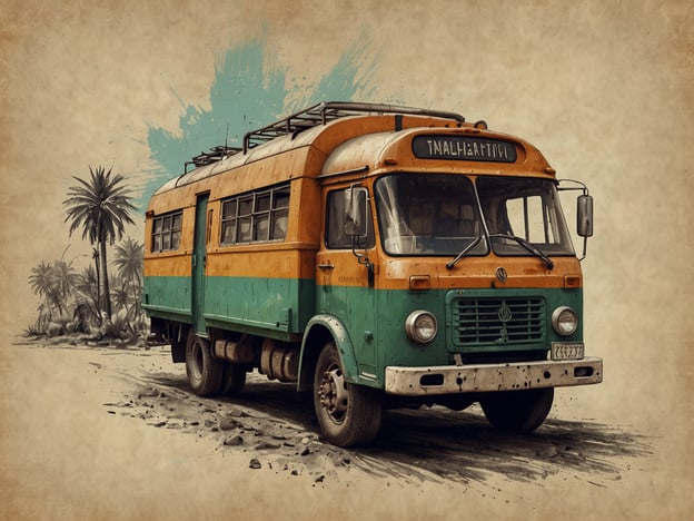 Auf dem Bild ist ein alter, bunt lackierter Bus zu sehen, der möglicherweise in einer tropischen oder wüstenartigen Umgebung steht. Solche Busse können in vielen Ländern als öffentliches Verkehrsmittel dienen, was auf die Nutzung von Ressourcen in der Mobilität hinweist.In wirtschaftlicher Hinsicht symbolisieren solche Fahrzeuge oft die Notwendigkeit kostengünstiger Transportlösungen in Regionen mit begrenzten finanziellen Mitteln. Der Bus könnte auch auf die Herausforderungen hinweisen, die mit der Instandhaltung solcher Transportmittel verbunden sind, insbesondere in Bezug auf Ressourcen wie Treibstoff und Ersatzteile. Zudem zeigt das Bild, wie lokale Kulturen oft alte Fahrzeuge weiterverwenden, was auf nachhaltige Praktiken im Umgang mit Ressourcen hinweist.