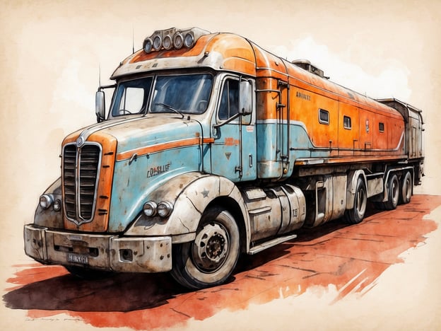 Auf dem Bild ist ein farbenfroher und nostalgisch wirkender Lastwagen zu sehen, der in einem künstlerischen Stil dargestellt ist. Er erinnert an eine Zeit, in der Lastwagen oft auf langen Reisen durch die Landschaft fuhren, um verschiedene Waren zu transportieren.Obwohl das Bild nicht direkt kulinarische Köstlichkeiten zeigt, könnte man sich vorstellen, dass solcher Transport oft mit der Lieferung von frischen Produkten oder Spezialitäten verbunden ist. Kulinarische Köstlichkeiten entdecken könnte in diesem Kontext die Reise von Lebensmitteln oder besonderen Leckereien symbolisieren, die zu verschiedenen Orten gebracht werden.