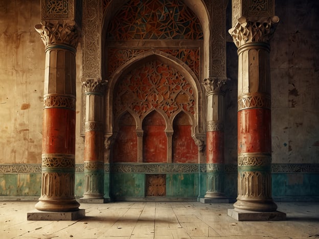 Auf dem Bild ist eine architektonische Innenansicht zu sehen, die traditionell islamische Elemente aufweist, wie verzierte Säulen und bunte Mosaike. Diese Bauweise spiegelt die kulturellen und religiösen Einflüsse des Islam wider, die seit Jahrhunderten die Architektur im Iran prägen. Die Ornamentik und die Verwendung von Farbmustern sind charakteristisch für die islamische Kunst und Symbolik, die in vielen historischen Stätten des Iran zu finden ist.Der Islam hat tiefgreifende Auswirkungen auf den Iran, insbesondere auf seine Architektur, Kunst und Kultur. Moscheen, Paläste und andere öffentliche Gebäude sind oft reich verziert und sind Zeugen der Bedeutung des Glaubens im täglichen Leben der Menschen. Diese religiösen Elemente fördern nicht nur den Glauben, sondern auch die nationale Identität, indem sie die Geschichte und Traditionen des Landes repräsentieren.