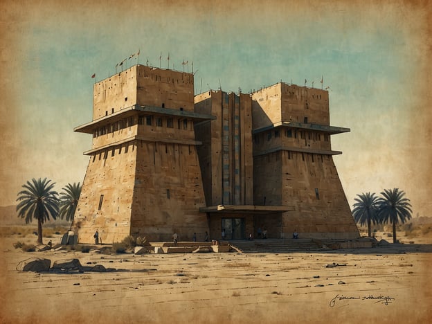Auf dem Bild ist ein imposantes Gebäude zu sehen, das an die Architektur der mesopotamischen Kultur erinnert. Mesopotamien, oft als Wiege der Zivilisation bezeichnet, hat einen tiefgreifenden Einfluss auf die Weltgeschichte ausgeübt.Die Bauweise von Monumenten wie Zigguraten spiegelte die religiösen und gesellschaftlichen Strukturen dieser Zeit wider, wobei Tempel oft im Mittelpunkt der Stadtentwicklung standen. Diese architektonischen Errungenschaften beeinflussten spätere Kulturen im Bereich von Baukunst und Stadtplanung.Daneben haben die mesopotamischen Errungenschaften in den Bereichen Schrift, Mathematik und Astronomie die Entwicklung von Wissenschaft und Kultur in der gesamten Menschheitsgeschichte geprägt. Die Kreativität und Innovationskraft dieser frühen Gesellschaften legen den Grundstein für viele moderne Konzepte und Techniken, die heute noch relevant sind.