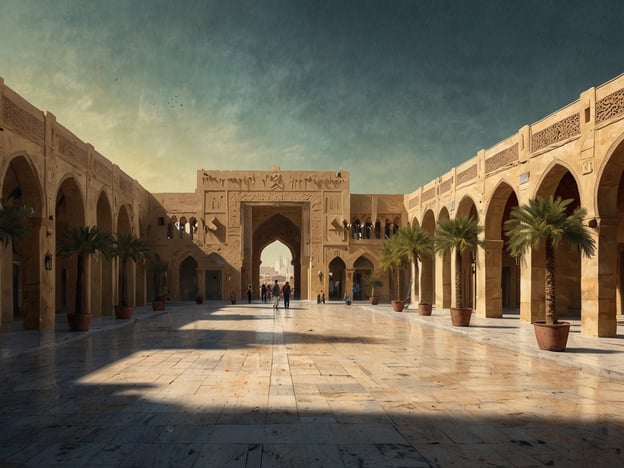 Auf dem Bild ist ein architektonischer Innenraum zu sehen, der von modernen und traditionellen Elementen geprägt ist. Die Bogenarchitektur und die Palmen suggerieren eine kulturelle Verbindung zu den Traditionen des Nahen Ostens. Solche Strukturen sind in Katar weit verbreitet und spiegeln das reiche kulturelle Erbe und die Geschichte des Landes wider.Katar zeichnet sich durch eine lebendige Kunstszene aus, die sowohl traditionelle als auch zeitgenössische Kunst umfasst. Museen wie das Museum für Islamische Kunst und das Nationalmuseum von Katar fördern das Verständnis und die Wertschätzung für die Kultur des Landes. Die Verwendung von traditionellen Materialien und Designs in modernen Gebäuden fördert das Gefühl für Identität und Geschichte, das in der katarischen Kunst und Architektur sehr wichtig ist.