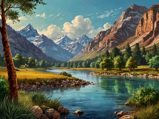 Auf dem Bild ist eine wunderschöne Landschaft mit einem ruhigen Fluss, umgeben von majestätischen Bergen und üppigen Wäldern zu sehen. Solch eine Szene ist ideal für ein unvergessliches Abenteuer in der Natur! Hier sind einige Reisetipps:1. **Wanderungen planen**: Suchen Sie sich gut markierte Wanderwege in der Umgebung aus, um die atemberaubende Landschaft zu erkunden. Nehmen Sie sich viel Zeit, um die Aussicht zu genießen und gute Foto-Motive zu finden.2. **Picknick am Wasser**: Packen Sie ein leckeres Picknick ein und genießen Sie es am Ufer des Flusses. Denken Sie an Decken und Snacks, um eine entspannte Zeit in der Natur zu verbringen.3. **Vögel beobachten**: Nehmen Sie ein Fernglas mit, um die heimische Tierwelt zu beobachten. Achten Sie auf verschiedene Vogelarten, die sich in den Bäumen oder entlang des Wassers aufhalten.4. **Fotografie**: Halten Sie die Schönheit der Landschaft mit Ihrer Kamera fest. Die besten Lichtverhältnisse sind oft am frühen Morgen oder kurz vor Sonnenuntergang.5. **Lagerfeuer genießen**: Wenn Camping erlaubt ist, richten Sie sich ein gemütliches Lagerfeuer ein. Es ist der perfekte Ort, um Geschichten zu erzählen und den Sternenhimmel zu beobachten.6. **Regionale Spezialitäten probieren**: Nutzen Sie die Gelegenheit, lokale Speisen in der Nähe zu probieren, möglicherweise in einem kleinen Restaurant oder von einem Straßenstand.7. **Natur respektieren**: Achten Sie darauf, die Umwelt zu respektieren. Nehmen Sie Ihren Müll mit und halten Sie sich an lokale Regeln und Vorschriften.Viel Spaß beim Planen Ihres Abenteuers!
