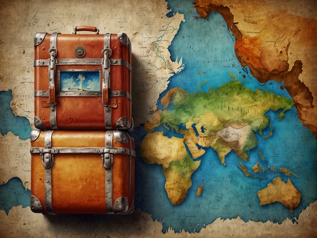 Auf dem Bild ist ein vintage Koffer vor einer Weltkarte zu sehen. Der Koffer hat ein rustikales Aussehen mit metallischen Details und scheint bereit für ein Abenteuer zu sein. Die Karte im Hintergrund zeigt verschiedene geografische Regionen und kann als ein Symbol für Reisen und Entdeckungen interpretiert werden.**Fazit:** Das Bild vermittelt ein Gefühl von Fernweh und Abenteuerlust. Es regt dazu an, neue Orte zu erkunden und die Vielfalt der Welt zu entdecken.**Reiseempfehlungen:**1. **Europa:** Erleben Sie die historischen Städte und die kulturelle Vielfalt, wie in Rom oder Paris.2. **Asien:** Besuchen Sie die atemberaubenden Landschaften und die reiche Kultur in Ländern wie Thailand oder Japan.3. **Südamerika:** Entdecken Sie die natürlichen Wunder und die lebendige Kultur in Ländern wie Peru oder Brasilien.Planen Sie Ihre nächste Reise und lassen Sie sich von den Schönheiten der Welt inspirieren!