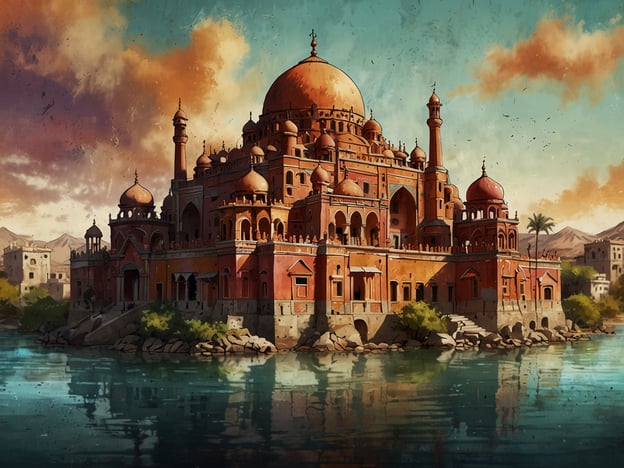 Auf dem Bild ist ein prachtvolles Bauwerk zu sehen, das architektonische Elemente aus verschiedenen Kulturen vereint. Die gute Mischung aus hohen Türmen, runden Kuppeln und aufwendigen Verzierungen zeigt Einflüsse aus orientalischer Architektur, wie sie oft in historischen Palästen oder Moscheen vorkommen.Im Vordergrund spiegelt sich das Gebäude im Wasser, was eine friedliche und harmonische Atmosphäre schafft. Diese Art von Architektur ist nicht nur ein Ausdruck von Kunstfertigkeit, sondern spiegelt auch die kulturelle Vielfalt und das historische Erbe der Region wider, in der solche Bauwerke entstanden sind. Solche Strukturen sind oft Zentren des kulturellen Lebens und der Gemeinschaft, was ihre Bedeutung über die reine Ästhetik hinaus unterstreicht.