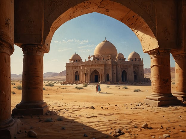 Auf dem Bild ist eine majestätische Architektur inmitten einer Wüstenlandschaft zu sehen, umrahmt von Säulen. Es könnte sich um ein historisches Gebäude handeln, möglicherweise aus der Region Nordafrika.### Reisetipps für deinen Aufenthalt in Niger:1. **Kulturelle Stätten**: Besuche die Altstadt von Agadez, die für ihre traditionellen Lehmhäuser und die beeindruckende Moschee bekannt ist.2. **Wüstenerlebnisse**: Plane eine Tour in die Sahara, um die atemberaubenden Sanddünen und das einzigartige Ökosystem zu erkunden.3. **Gesundheit und Sicherheit**: Achte auf Impfungen und eine Malariaprophylaxe. Informiere dich über die aktuelle Sicherheitslage und reise in Gruppen.4. **Essen und Trinken**: Probiere lokale Gerichte wie "Takhoua" (ein Maisgericht) und achte darauf, nur abgefülltes Wasser zu trinken.5. **Kleidungsstil**: Trage leichte, sehr großflächige Kleidung, um dich vor der Sonne zu schützen, und respektiere lokale Bräuche und Traditionen.6. **Sprache**: Französisch ist die Amtssprache, einige Einheimische sprechen auch Hausa. Ein paar grundlegende Phrasen können dir helfen, Beziehungen aufzubauen.Viel Spaß bei deiner Reise!