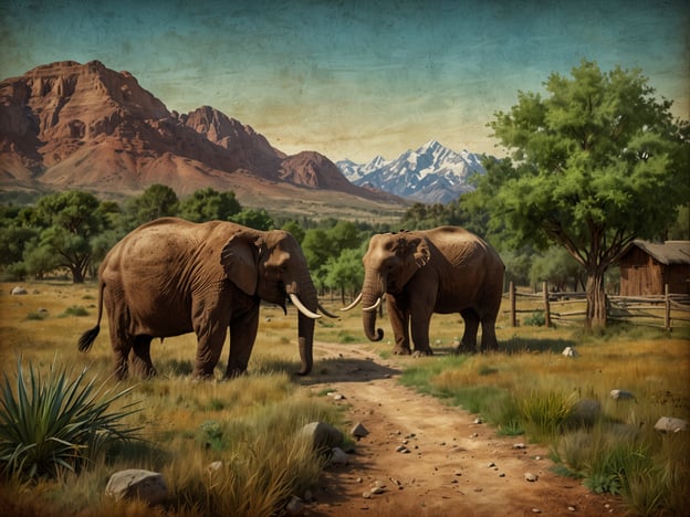 Auf dem Bild sind zwei Elefanten in einer weiten, natürlichen Landschaft zu sehen, umgeben von sanften Hügeln und Bergen im Hintergrund. Diese Darstellung erinnert an die majestätische Wildnis Afrikas, ein Lebensraum, der reich an kulturellen und ökologischen Bedeutungen ist.Die Elefanten haben in vielen Kulturen eine symbolische Bedeutung. Sie werden oft mit Weisheit, Stärke und Gemeinschaft in Verbindung gebracht. In einigen afrikanischen Kulturen sind sie auch heilige Tiere, die eine zentrale Rolle in Mythen und Legenden spielen. Darüber hinaus sind Elefanten für ihre komplexen sozialen Strukturen bekannt, die für das Verständnis von Familieneinheiten und sozialen Bindungen innerhalb der Tierwelt wichtig sind.Die Landschaft selbst vermittelt ein Gefühl von Unberührtheit und Wildheit, was die Bedeutung der Konservierung natürlicher Lebensräume unterstreicht. Dies ist besonders relevant in der heutigen Zeit, da viele Tierarten, einschließlich der Elefanten, durch menschliche Aktivitäten gefährdet sind. In der Kunst und Literatur wird die Wildnis oft als Rückzugsort für die menschliche Seele dargestellt, was zeigt, wie tief unsere Verbindung zur Natur verwurzelt ist.