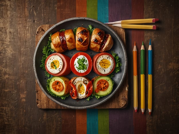 Auf dem Bild ist ein kunstvoll angerichteter Teller mit verschiedenen Speisen zu sehen. Diese Art der Präsentation erinnert an die kreative Gastronomie, die in Simbabwe und auch in anderen Kulturen geschätzt wird.In Simbabwe spielt die Gastronomie eine wichtige Rolle im sozialen Leben. Traditionelle Gerichte wie Sadza (ein Maisbrei) und verschiedene Fleischgerichte sind beliebt, oft begleitet von Gemüse wie Boerenkohl oder Kubo (Süßkartoffeln).Die Liebe zur Ästhetik in der Speisenpräsentation spiegelt sich auch in Festen und Veranstaltungen wider, wo Essen nicht nur einen Nährwert hat, sondern auch als Teil der Kultur und des Feierns betrachtet wird. Das Bild könnte auch symbolisieren, wie in der modernen Küche, einschließlich der Fusionsküche, traditionelle Elemente innovative Wege finden, um neu interpretiert zu werden.
