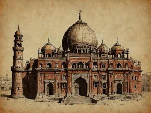 Auf dem Bild ist ein historisches Bauwerk zu sehen, das an architektonische Meisterwerke aus der islamischen Tradition erinnert. Die prachtvolle Kuppel und die filigranen Türme deuten auf den kulturellen Einfluss der Mogularchitektur hin, die für opulente Verzierungen und große, beeindruckende Bauwerke bekannt ist.Die Verwendung von roten Ziegeln und die reich verzierten Fassaden spiegeln die Kunstfertigkeit der Handwerker wider und zeigen, wie wichtig Architektur als Ausdruck kultureller Identität ist. Solche Bauwerke sind oft mit bedeutenden historischen und religiösen Kontexten verbunden und ziehen Besucher aus aller Welt an, die sich für Kunst, Geschichte und Tradition interessieren.In vielen Kulturen sind solche Monumente nicht nur touristische Attraktionen, sondern auch Orte der Anbetung und des Gedenkens, die tief in der Geschichte verwurzelt sind. Sie verkörpern das Erbe und die Glaubensvorstellungen einer Gesellschaft und sind oft Teil des kollektiven Gedächtnisses.