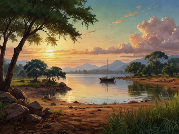 Auf dem Bild ist eine malerische Landschaft zu sehen, die an die schönen Naturlandschaften in Malawi erinnert. Obwohl ich keine spezifischen Details des Bildes erkennen kann, zeigt die Szenerie einen ruhigen See, umgeben von Bäumen und sanften Hügeln im Hintergrund. Solche Szenerien sind typisch für die Gewässer und die Natur in Malawi, insbesondere rund um den Malawisee, der für seine atemberaubenden Sonnenuntergänge und die vielfältige Tierwelt bekannt ist.Malawi ist ein Land im Südosten Afrikas, das für seine beeindruckenden Naturlandschaften, das reiche kulturelle Erbe und die Gastfreundschaft seiner Bevölkerung bekannt ist. Der Malawisee ist eine der Hauptattraktionen des Landes und bietet zahlreiche Möglichkeiten für Wassersportarten, Tierbeobachtungen und Erholung in der Natur. Die Landschaft Malawis ist geprägt von einer Mischung aus Bergen, Seen und üppiger Vegetation, was es zu einem beliebten Reiseziel für Naturliebhaber macht.