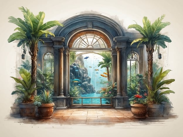 Auf dem Bild ist eine malerische Innenansicht eines Gewächshauses oder einer Veranda zu sehen, durch die man auf ein tropisches Paradies mit einem Wasserfall und einem klaren Pool blicken kann. Umgeben von üppigen Pflanzen und Blumen wirkt der Ort sehr einladend und entspannend.Praktische Informationen und Öffnungszeiten kann ich leider nicht bereitstellen, da ich die Absichten des Bildes nicht kenne. Falls es sich um eine echte Einrichtung handelt, empfehle ich, die lokale Webseite oder Kontaktinformationen für spezifische Details zu konsultieren.