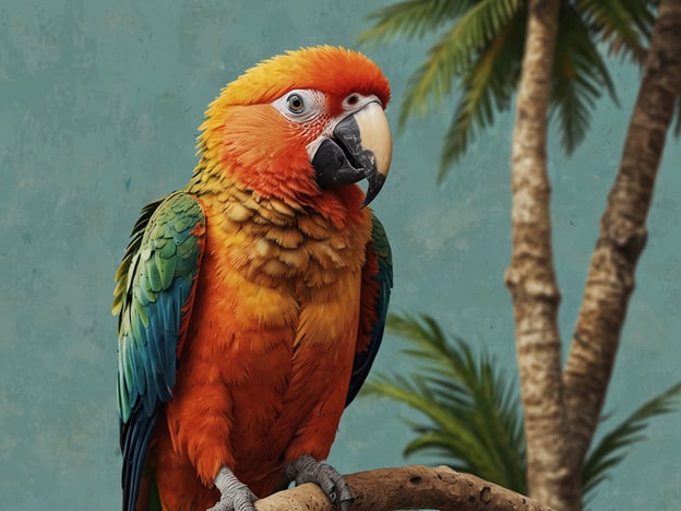 Auf dem Bild ist ein bunter Papagei zu sehen, der auf einem Ast sitzt. Seine leuchtenden Farben, wie Orange, Gelb und Blau, machen ihn zu einem echten Blickfang. Im Hintergrund sind Palmen, die eine tropische Atmosphäre erzeugen.Das Bild lädt ein zu einem spielerischen Urlaub: Aktivitäten mit deinem Papagei könnten Futterspiele, gemeinsames Singen oder einfach die Erkundung der Umgebung in der Natur sein. Mit einem Papagei an deiner Seite wird jeder Moment zu einem farbenfrohen Abenteuer!