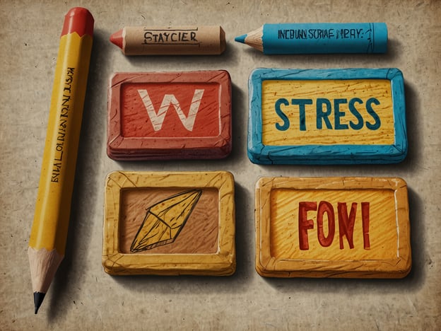 Auf dem Bild sind farbige Blöcke zu sehen, die Wörter wie "STRESS" und "FOKI" (Fokus) zeigen. Diese Begriffe können auf das Thema Stressbewältigung hinweisen.**Signs of Stress (Stressanzeichen):**1. **Körperliche Symptome:** Kopfschmerzen, Schlafstörungen, erhöhter Puls.2. **Emotionale Veränderungen:** Reizbarkeit, Angst, Niedergeschlagenheit.3. **Verhalten:** Rückzug von sozialen Aktivitäten, Konzentrationsschwierigkeiten.**Umgang mit Stress:**1. **Entspannungstechniken:** Meditieren, tiefes Atmen oder yoga.2. **Bewegung:** Regelmäßige körperliche Aktivität kann helfen, Stress abzubauen.3. **Zeitmanagement:** Prioritäten setzen und Pausen einplanen, um Überforderung zu vermeiden.4. **Gespräch:** Mit Freunden oder Fachleuten über Stress sprechen.Durch diese Strategien kann man effektiver mit Stress umgehen und das allgemeine Wohlbefinden steigern.