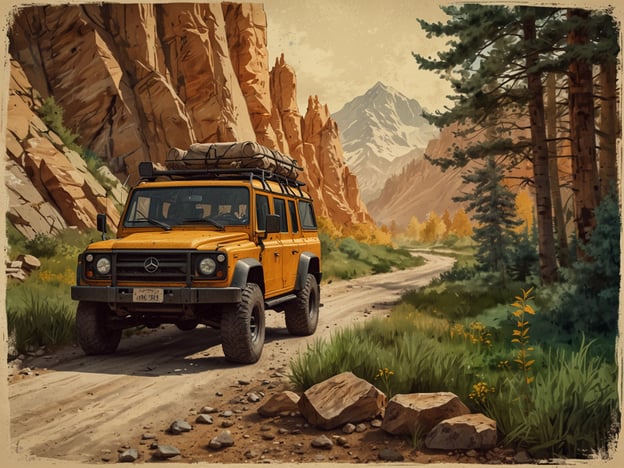 Auf dem Bild ist ein offroad-fähiges Fahrzeug zu sehen, das auf einem rauen, naturbelassenen Pfad in einer malerischen Berglandschaft fährt. Abenteuerlustige könnten hier verschiedene Aktivitäten genießen:1. **Offroad-Fahren**: Die unebenen Straßen laden dazu ein, mit einem geländegängigen Auto die Umgebung zu erkunden.2. **Wandern**: Die beeindruckenden Berge und schönen Waldgebiete bieten zahlreiche Wanderwege für Naturliebhaber.3. **Camping**: Mit dem Gepäck auf dem Dach könnte man einen Campingausflug planen, um die Natur hautnah zu erleben.4. **Fotografie**: Die malerische Landschaft eignet sich hervorragend für Outdoor-Fotografie und Landschaftsaufnahmen.5. **Wildtierbeobachtung**: In dieser Umgebung könnte man auch viele verschiedene Tierarten beobachten.Diese Aktivitäten sind perfekt für diejenigen, die Abenteuer und Natur lieben!