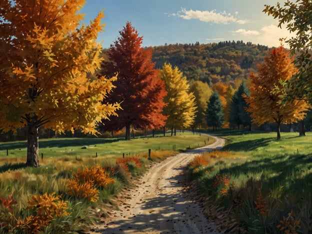 Auf dem Bild sind malerische Herbstlandschaften mit bunten Bäumen und einem geschwungenen Weg zu sehen. Solche Szenerien sind ideale Reiseziele für den Herbsturlaub, wie zum Beispiel:1. **Bavarian Alps, Deutschland** – Die Kombination aus Bergen und farbenfrohem Laub zieht viele Naturliebhaber an.2. **Vermont, USA** – Bekannt für seine atemberaubenden Herbstfarben, perfekt für Wanderungen und viele Outdoor-Aktivitäten.3. **Toskana, Italien** – Die sanften Hügel und Weinberge sind im Herbst besonders malerisch, ideal für Weinverkostungen.4. **Schottische Highlands** – Die ruhige Natur und traditionelle Dörfer bieten eine herrliche Kulisse für entspannte Herbsttage.5. **Küstenregion der Bretagne, Frankreich** – Die Mischung aus Meer und bunten Wäldern schafft eine einzigartige Herbstatmosphäre.Diese Destinationen bieten nicht nur spektakuläre Ausblicke, sondern auch zahlreiche Aktivitäten, um die Schönheit des Herbstes zu genießen.