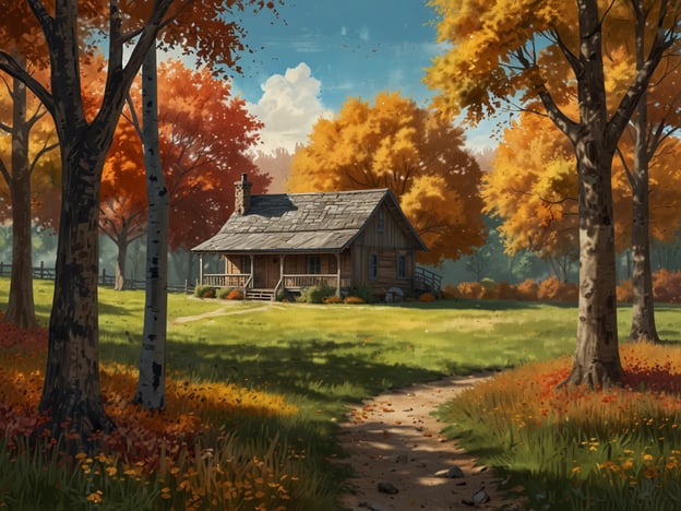 Auf dem Bild sieht man eine gemütliche Holzhütte, umgeben von herbstlichen Bäumen in leuchtenden Farben. Die Blätter der Bäume sind in warmen Gelb- und Orangetönen und verbreiten eine angenehme, entspannende Atmosphäre. Der Weg zur Hütte wirkt einladend und unterstützt das Gefühl von Ruhe und Harmonie.Dieser Anblick lädt dazu ein, die Natur zu genießen und Momente der Entspannung zu finden. Ein perfekter Ort für Wellness im Herbst, wo man die frische Luft atmen, spazieren gehen oder einfach in der Stille der Natur verweilen kann. Der Herbst bietet eine ideale Kulisse, um den Alltagsstress hinter sich zu lassen und sich auf das Wesentliche zu besinnen.