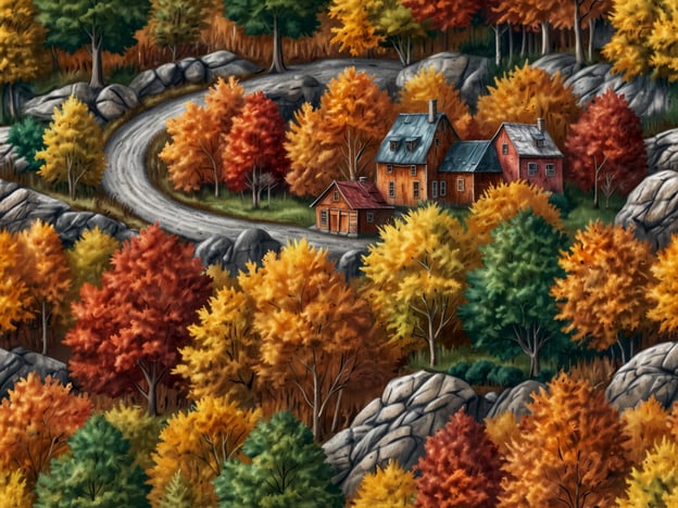 Auf dem Bild sieht man eine idyllische Herbstlandschaft mit buntem Laub in verschiedenen Farben wie Orange, Gelb und Rot. In der Mitte schlängelt sich eine Straße um Felsen und man erkennt mehrere gemütliche Häuser.Diese Szenerie erinnert an einige der besten Reiseziele für den Herbst, wie zum Beispiel:1. **New England, USA** - Bekannt für seine spektakuläre Laubfärbung.2. **Schwarzwald, Deutschland** - Charmante Dörfer und eine malerische Landschaft.3. **Tuscany, Italien** - Sanfte Hügel und wunderschöne Weinreben im Herbstlicht.Diese Orte bieten atemberaubende Ausblicke und eine perfekte Atmosphäre für herbstliche Reisen.