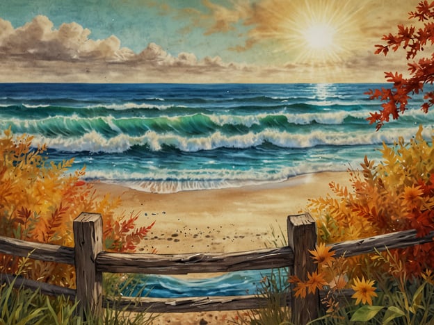 Auf dem Bild ist eine malerische Strandlandschaft zu sehen, die von herbstlichen Farben umgeben ist. Der Sonnenaufgang oder Sonnenuntergang strahlt Licht auf das Wasser, während die Wellen sanft an den Strand rollen. Bunte Blätter und Blumen im Vordergrund verleihen der Szene eine gemütliche, herbstliche Stimmung.Für deinen Herbsturlaub könnten folgende Strände empfehlenswert sein:1. **Küste von Amalfi, Italien** – Die bunten Häuser und die atemberaubende Aussicht machen diesen Ort zu einem perfekten Rückzugsort im Herbst.2. **Maui, Hawaii** – Warmes Wetter und weniger Touristen im Herbst bieten die perfekte Kombination für Erholung und Abenteuer.3. **Strand von Zandvoort, Niederlande** – Die charmante Küstenstadt bietet wundervolle Strandspaziergänge und eine entspannte Atmosphäre.4. **San Sebastián, Spanien** – Ideal für Strandliebhaber und Feinschmecker mit kulinarischen Köstlichkeiten und traumhaften Stränden.5. **Königliches Schönbrunn, Österreich** – Für etwas anderes: Kulturelle Erlebnisse kombiniert mit einem entspannten Spaziergang am Wasser.Jeder dieser Orte hat seinen eigenen Charme und ist im Herbst besonders reizvoll!