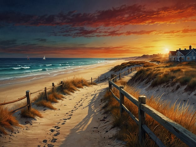 Auf dem Bild ist eine malerische Küstenlandschaft zu sehen. Der Sonnenuntergang taucht den Himmel in warme Farben und das Meer schimmert in unterschiedlichen Blautönen. Ein Sandweg führt entlang der Küste, umgeben von hohem Gras und einem Holzgeländer. In der Ferne sind kleine Boote zu sehen und ein charmantes Haus am Strand.### Praktische Tipps für deinen Herbsturlaub am Meer:1. **Packe für wechselhaftes Wetter**: Der Herbst kann unberechenbar sein. Bring leichte Kleidung sowie wind- und wasserfeste Jacken mit.2. **Nutze die Nebensaison**: Im Herbst sind viele Strände weniger überlaufen, sodass du Ruhe und Erholung genießen kannst.3. **Entdecke die Natur**: Mache lange Spaziergänge am Strand oder erkunde Wanderwege in der Nähe, während die Farben des Herbstes die Landschaft verschönern.4. **Kümmere dich um die Hautpflege**: Auch im Herbst kann die Sonne stark sein. Verwende Sonnencreme, um deine Haut zu schützen.5. **Genieße saisonale Lebensmittel**: Probiere lokale Köstlichkeiten wie frische Meeresfrüchte und saisonale Früchte, die im Herbst erntefrisch sind.6. **Veranstaltungen und Feste**: Informiere dich über lokale Feste oder Märkte, die im Herbst stattfinden, um die Kultur der Region besser kennenzulernen.7. **Fotografiere die atemberaubenden Sonnenuntergänge**: Der Herbst bietet oft spektakuläre Sonnenuntergänge. Halte die Schönheit der Natur mit deiner Kamera fest.Mit diesen Tipps wird dein Herbsturlaub am Meer zu einem unvergesslichen Erlebnis!