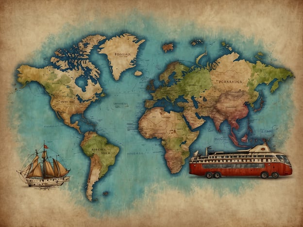 Das Bild zeigt eine künstlerische Weltkarte mit einem Segelschiff und einem alten Reisebus, die beide symbolisch für Abenteuer und Reisen stehen. Hier sind einige Tipps für die Planung einer erfolgreichen Reise:1. **Reiseziel festlegen**: Überlege dir, welche Länder oder Städte du besuchen möchtest und warum. Recherchiere deren Kultur, Sehenswürdigkeiten und Besonderheiten.2. **Budget planen**: Setze dir ein realistisches Budget, das Transport, Unterkunft, Verpflegung und Aktivitäten umfasst.3. **Reisezeit wählen**: Achte auf die beste Reisezeit, um Wetterbedingungen und Touristenmengen zu berücksichtigen.4. **Unterkunft buchen**: Suche nach geeigneten Unterkünften, die deinem Budget und deinen Bedürfnissen entsprechen. Vergleiche Preise und Bewertungen.5. **Reiseversicherung**: Überlege, eine Reiseversicherung abzuschließen, um dich im Falle unerwarteter Ereignisse abzusichern.6. **Packliste erstellen**: Stelle eine Liste mit den notwendigen Dingen zusammen, die du für deine Reise benötigst, und achte auf die Gepäckbestimmungen.7. **Transport vor Ort**: Kläre im Voraus, wie du dich am besten vor Ort fortbewegst (öffentliche Verkehrsmittel, Mietwagen, etc.).8. **Flexibilität einplanen**: Halte dir einige Freiräume für spontane Aktivitäten oder Entspannung.Mit diesen Tipps bist du gut gerüstet für deine nächste Abenteuerreise!