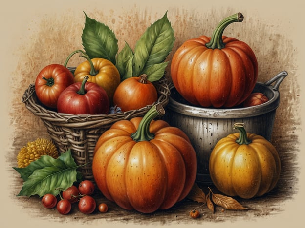 Auf dem Bild sind verschiedene Kürbisse und herbstliche Früchte zu sehen, die in einem Korb und neben einem Topf angeordnet sind. Diese Lebensmittel sind typisch für die Herbstsaison und bieten viele gesundheitliche Vorteile.Kürbisse sind reich an Vitaminen, insbesondere Vitamin A und C, sowie an Ballaststoffen, die die Verdauung unterstützen. Sie sind kalorienarm und vielseitig einsetzbar, zum Beispiel in Suppen, Pürees oder als Beilage.Herbstfrüchte wie Äpfel und Trauben sind ebenfalls nährstoffreich und enthalten Antioxidantien, die das Immunsystem stärken. Diese saisonalen Lebensmittel fördern eine gesunde Ernährung und bieten eine Vielzahl von Geschmacksrichtungen und Nährstoffen, die zur allgemeinen Gesundheit im Herbst beitragen.