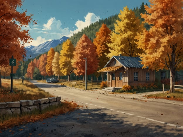 Auf dem Bild ist eine malerische Herbstlandschaft zu sehen, die von vielen bunten Bäumen und einem kleinen, gemütlichen Holzhaus geprägt ist. Die Straße führt durch diese Idylle, und die Berge im Hintergrund vervollständigen das Bild.
Hier sind einige Tipps für einen gelungenen Herbst-Roadtrip:
1. **Routenplanung**: Wähle Strecken, die bekannt sind für ihre herbstliche Farbenpracht. Bergregionen und Wälder sind oft besonders schön.
2. **Frühzeitig starten**: Beginne deine Reise früh am Tag, um die kühlen Morgenstimmungen und das sanfte Licht zu genießen.
3. **Fotogelegenheit**: Halte regelmäßig an, um die Landschaft festzuhalten. Der Herbst bietet viele photogene Motive!
4. **Wanderschuhe**: Bringe bequeme Schuhe mit, um die Natur optimal zu erkunden.
5. **Genussmittel**: Packe Snacks und heiße Getränke ein, damit du unterwegs nicht aufhören musst zu genießen.
6. **Unterkünfte**: Suche nach charmanten Übernachtungsmöglichkeiten, wie zum Beispiel Blockhütten oder Landhäusern, um den rustic Charme des Herbstes zu erleben.
7. **Beobachtung der Natur**: Halte Ausschau nach Tieren, die sich auf den Winter vorbereiten, und genieße die herbstliche Flora.
Genieße deinen Roadtrip!