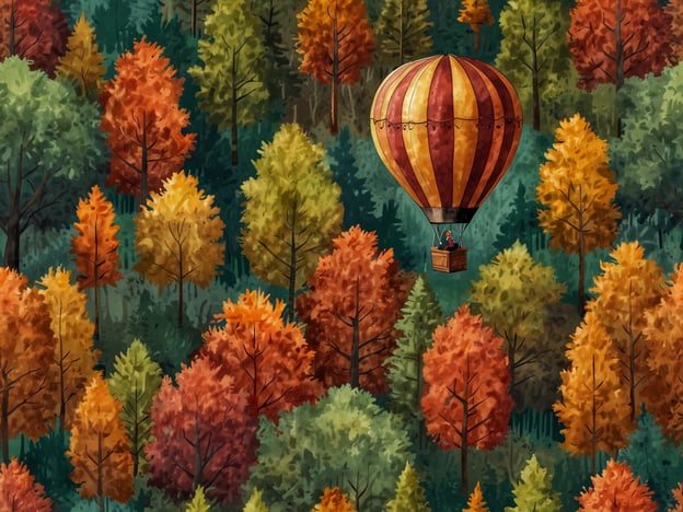 Auf dem Bild ist ein Heißluftballon zu sehen, der über einen Wald mit bunten Herbstbäumen fliegt. Diese Szenerie könnte Adrenalinjunkies dazu inspirieren, im Herbst folgende Aktivitäten auszuprobieren:1. **Ballonfahren** – Die Aussicht auf die bunten Laubbäume ist atemberaubend und sorgt für einen Adrenalinschub durch die Höhe.2. **Klettern** – In den Herbstmonaten kann das Klettern in den Wäldern und an Felsen eine aufregende Herausforderung bieten.3. **Mountainbiking** – Auf den herbstlichen Trails durch den Wald kann man Geschwindigkeit und Nervenkitzel erleben.4. **Ziplining** – Durch die bunten Baumkronen zu sausen ist ein unvergleichliches Erlebnis.5. **Paragliding** – Den Herbst von oben zu erleben, während man durch die Lüfte gleitet, ist ein besonderes Abenteuer.Diese Aktivitäten bieten nicht nur einen Schub an Adrenalin, sondern auch die Möglichkeit, die Schönheit des Herbstes zu genießen.