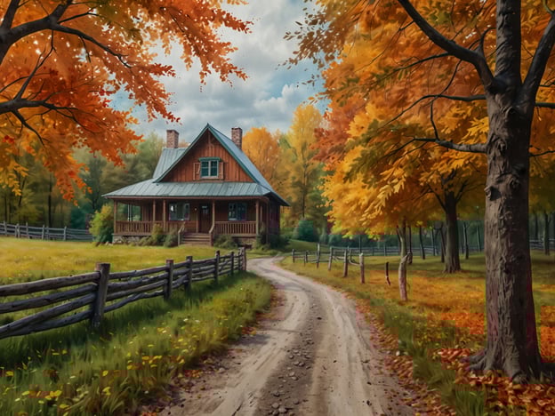 Auf dem Bild ist eine malerische Herbstlandschaft zu sehen, die ein gemütliches, rustikales Haus umgeben von bunten Herbstbäumen zeigt. Der Weg führt zur Haustür, und die Farbtöne der Bäume reichen von leuchtendem Gelb bis zu warmem Rot.
**Warum ein Last-Minute Herbsturlaub?** Ein solcher Urlaub bietet die Möglichkeit, die wunderschöne Herbstfarbe der Natur hautnah zu erleben, den Alltagsstress hinter sich zu lassen und in einer ruhigen, idyllischen Umgebung zu entspannen. Zudem sind oft auch Last-Minute-Angebote günstiger, was eine spontane Auszeit attraktiver macht.
